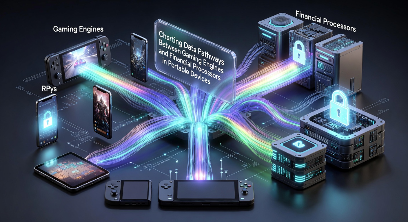 Diagram showing secure data flow between mobile gaming engines and financial processors