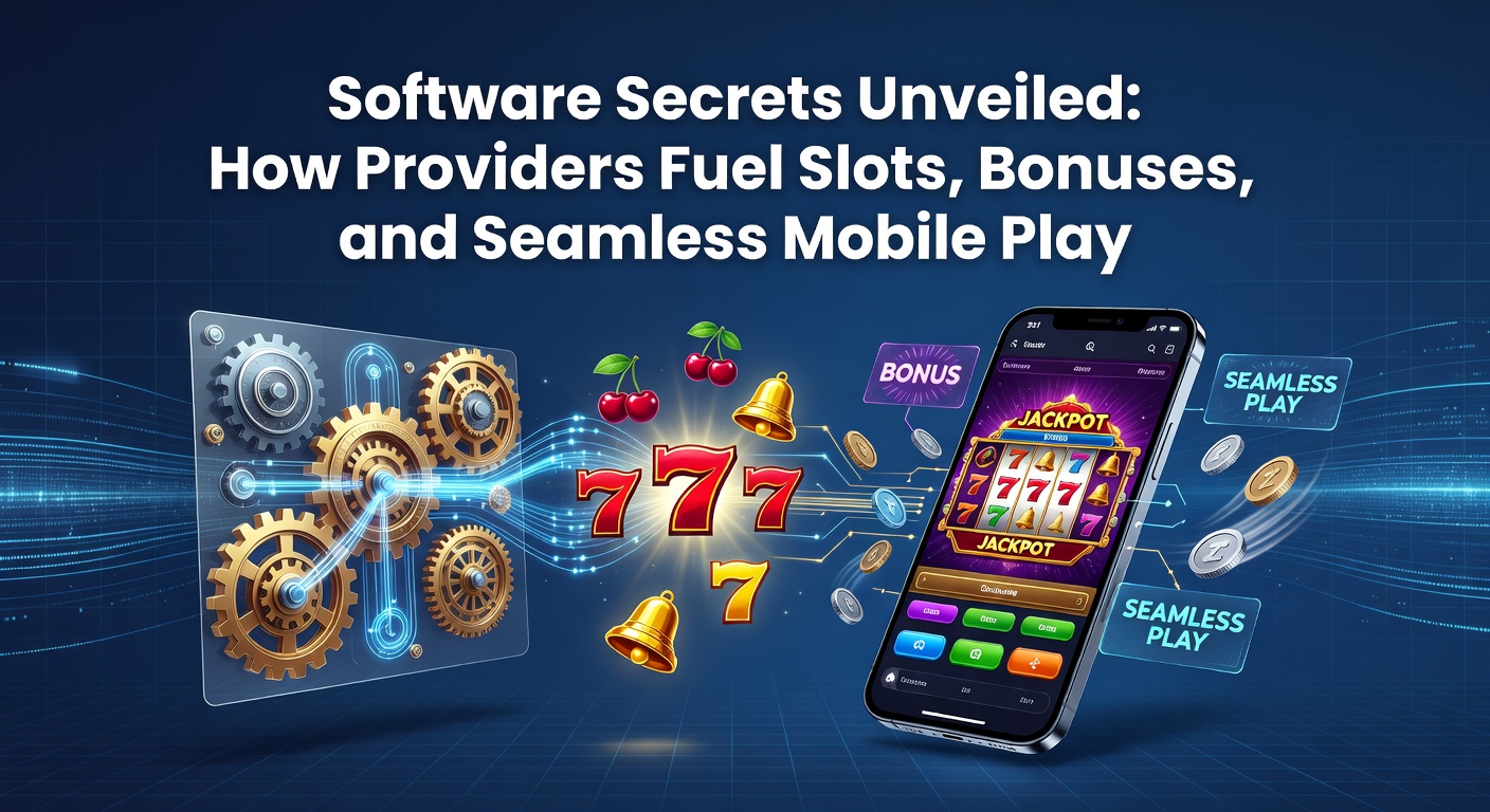Vibrant digital slot reels spinning with bonus symbols and mobile device overlay, showcasing software-driven casino graphics