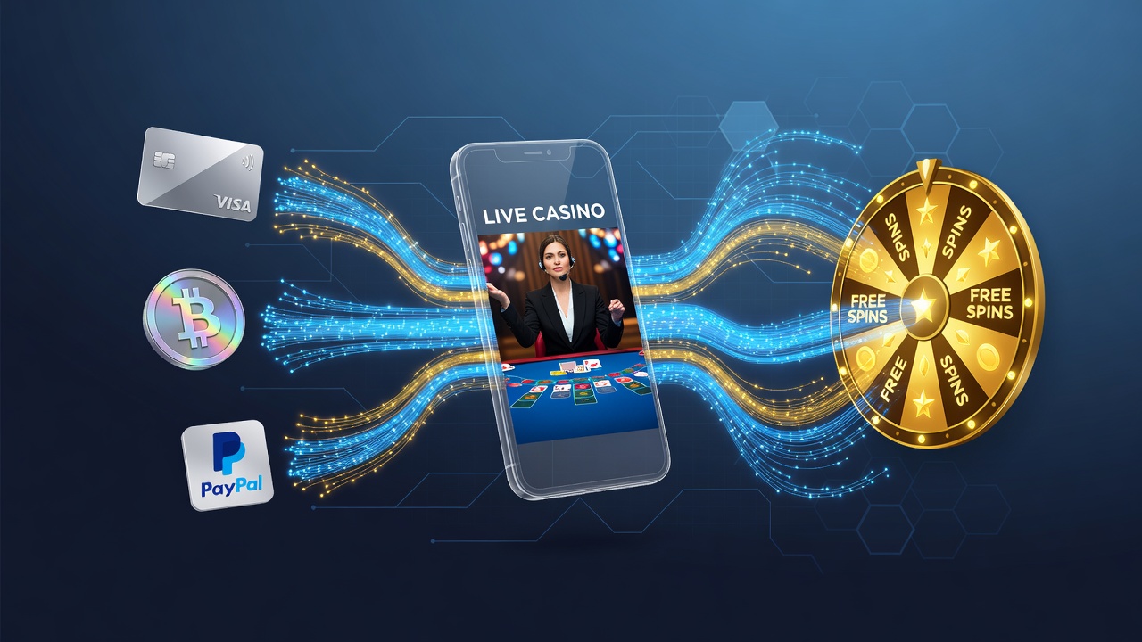 Mobile payment interface showing integration with live casino free spins on a smartphone screen